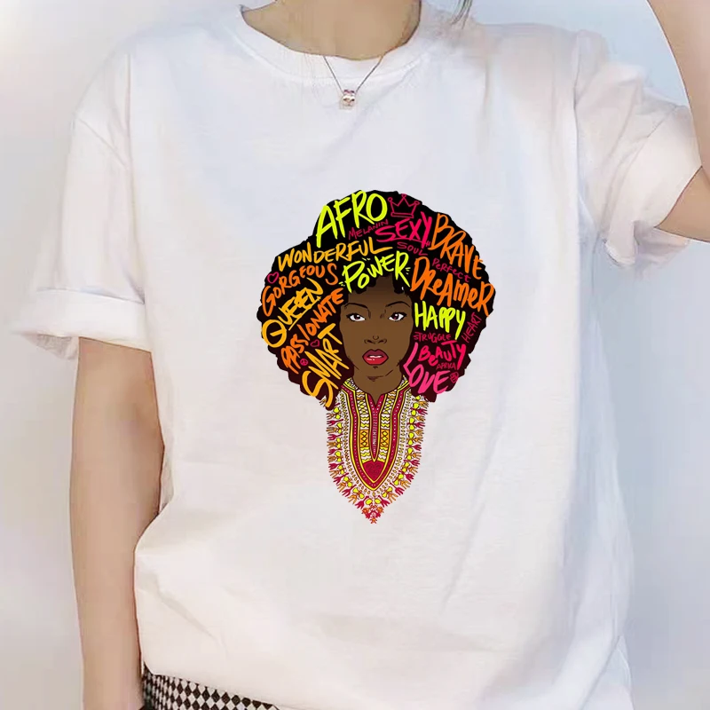 

L Am Melanin Queen Graphic Tees Women Afro American Black Girl Magic T-Shirt Black Lives Matter Shirt Dope Educated BLM T Shirt