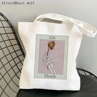 women shopper bag death skull tarot holding a rose bag harajuku shopping canvas shopper bag girl handbag tote shoulder lady bag