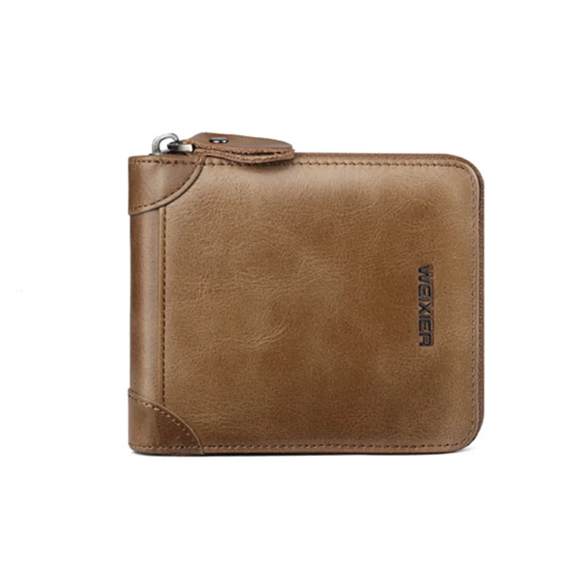 Повседневный мужской кошелек WEIXIER кожаный бумажник на молнии в стиле ретро