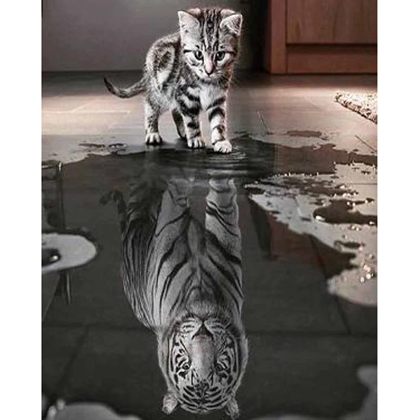 

Diamond Painting 5D DIY Full Square/Round Drill "Animal Cat Reflection" Diamond Embroidery Cross Stitch Mosaic Home Decor CM02