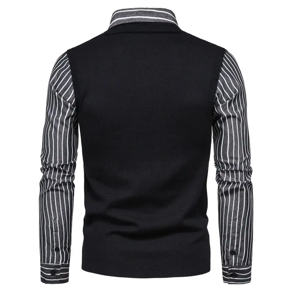 

Sweater Men Casual Pullover Shirt Autumn Winter Slim Fit Long Sleeve Mens Fake two sweaters Knitted Cotton Pull Homme Top