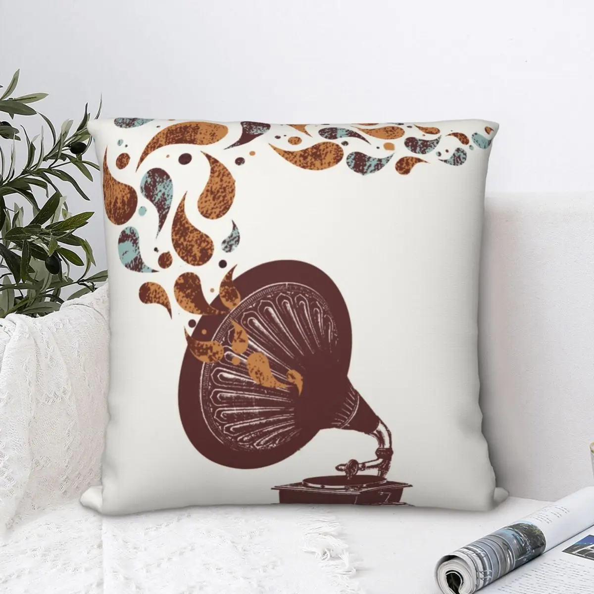 

Vintage Gramophone Music Square Pillowcase Cushion Cover Spoof Home Decorative Polyester Pillow Case Home Nordic 45*45cm