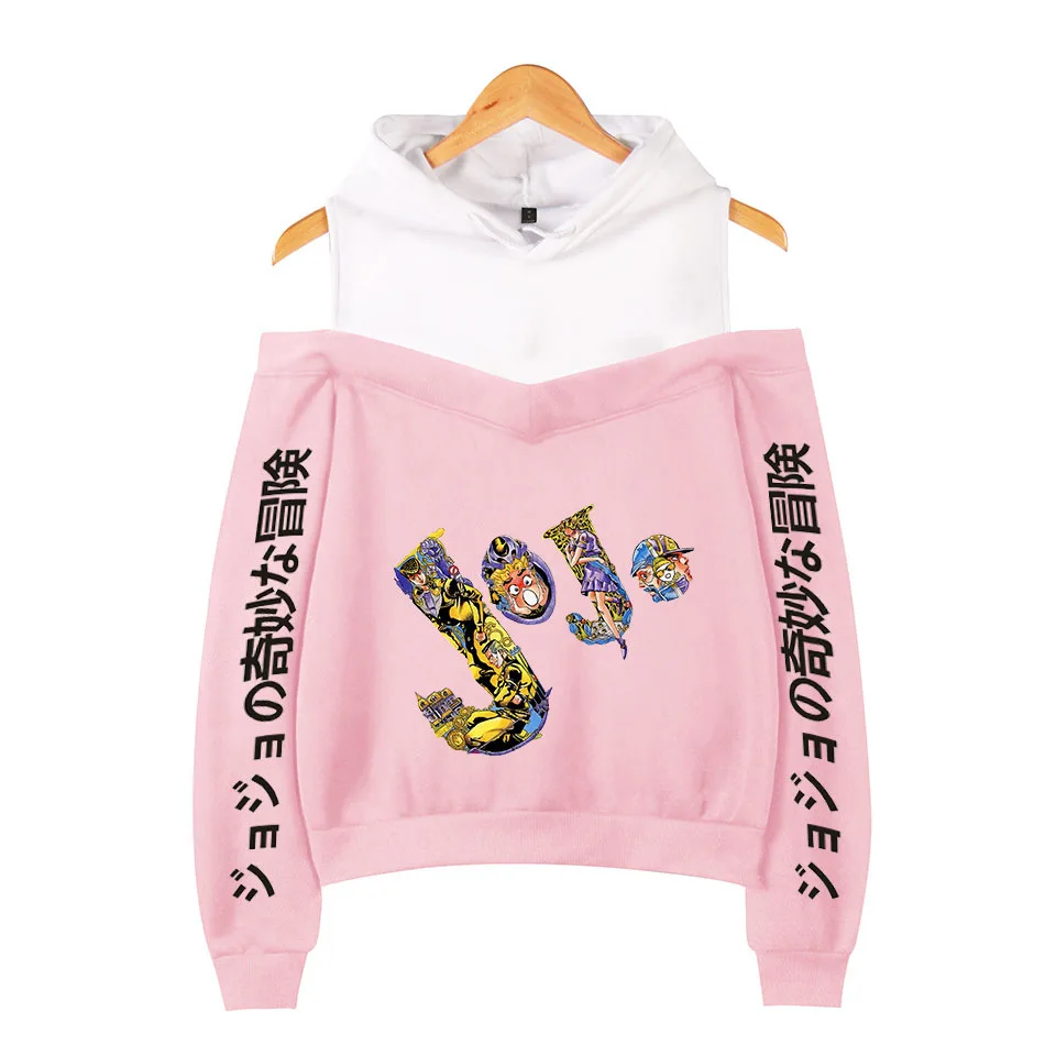 

JOJO Bizarre Adventure Women Hoodies Sweatshirts Harajuku Streetwear Hooded Jacket Hip Hop Sexy Off Shoulder Fleece Female Print