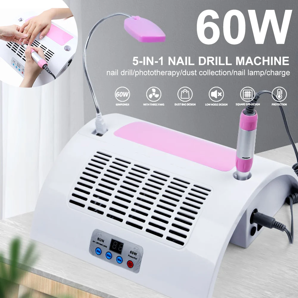 

5-in-1 30000rpm Nail Drill Machine with Dust Collector LED Lamp Rechargeable Electric Nail Machine for Acrylic Nail Gel