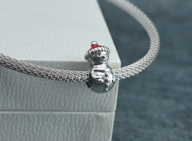 

New Winter 925 Sterling Silver Snowman Christmas Hat Beads Fit Original Pandora Charms Bracelet Women Christmas Jewelry Gift