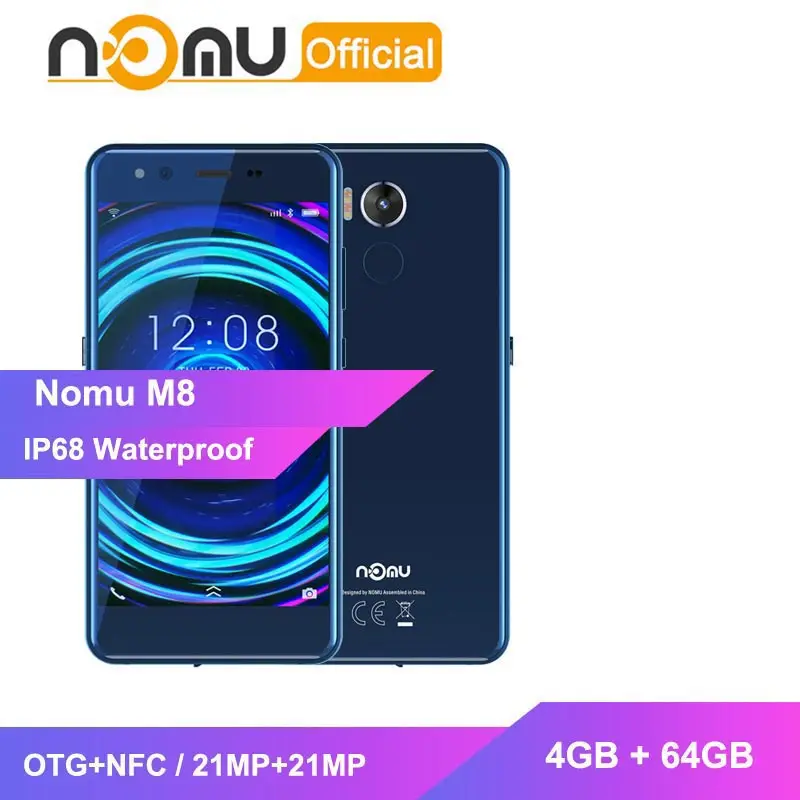 NOM8 IP68 водонепроницаемый смартфон 4 Гб+ 64 Гб OTG+ NFC мобильный телефон MTK6750T Восьмиядерный 5,2 ''HD 21MP+ 21MP селфи софтлайт мобильный телефон