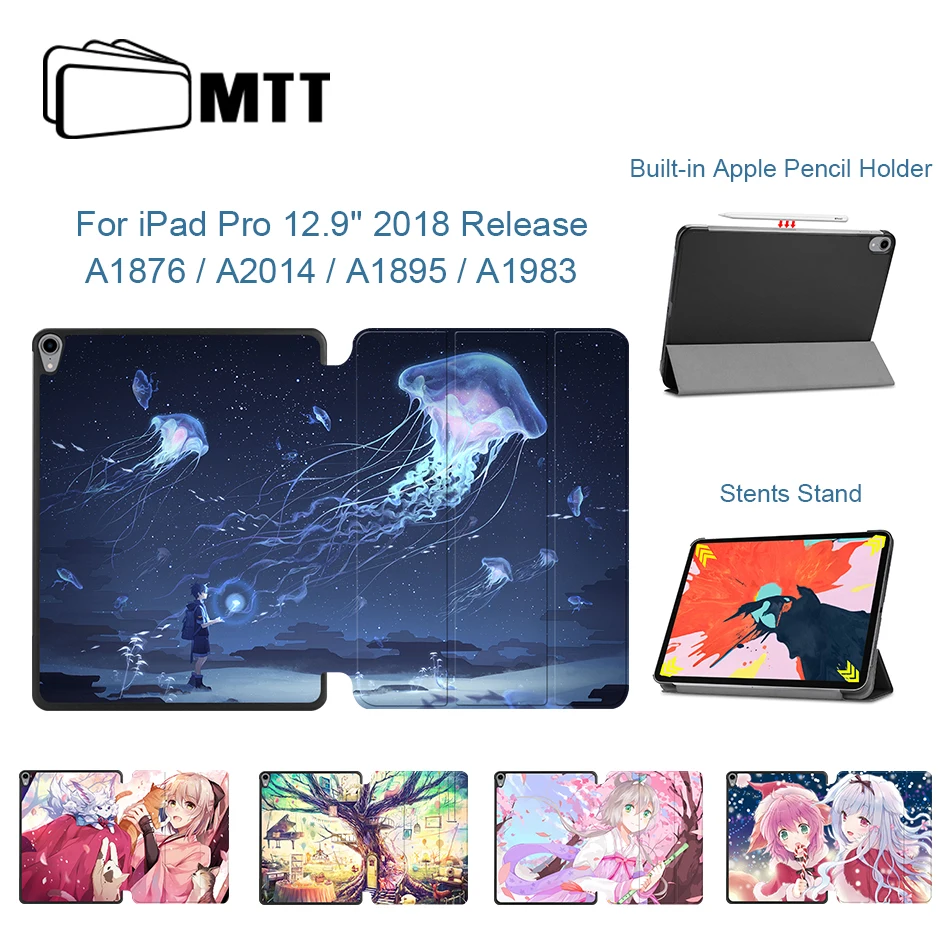 Чехол MTT с рисунком аниме для iPad Pro 12,9 дюйма, тонкий чехол из искусственной кожи с откидной крышкой и подставкой, чехол для планшета, чехол с функцией автоматического сна/пробуждения