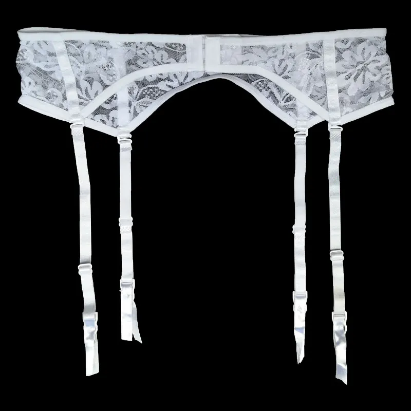 Пояс для чулок женский с цветочным кружевом черный/белый пояс металлическими