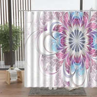 bohemian mandala floral shower curtain pink blue flowers green leaves plants butterfly bathtub decor screen washable with hook