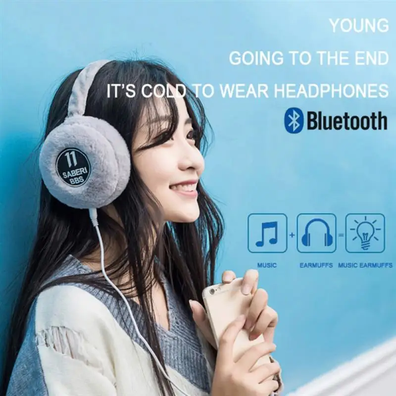 Зимние уличные плюшевые наушники Bluetooth-совместимые Симпатичные Теплые Меховые