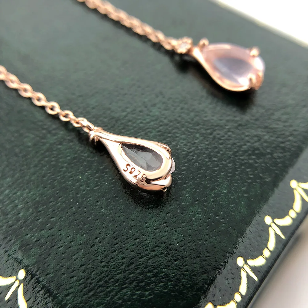 Женские серьги-подвески из стерлингового серебра 925 пробы с вишенкой кварца