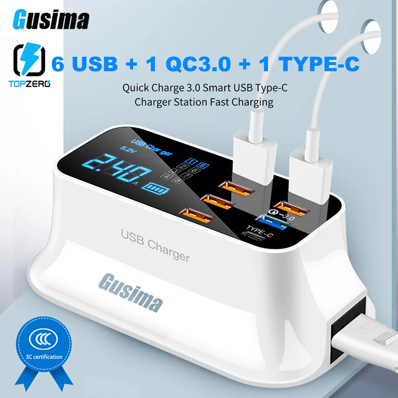 Мульти Порты и разъёмы USB Зарядное устройство концентратор Quick Charge 3 0 8 Настольный