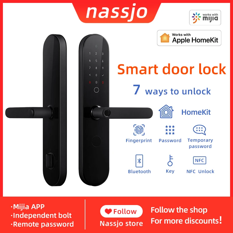 

Умный дверной замок Nassjo, разблокировка по отпечатку пальца, Bluetooth, пароль, NFC, работает с Mijia HomeKit, умная связь с дверным звонком