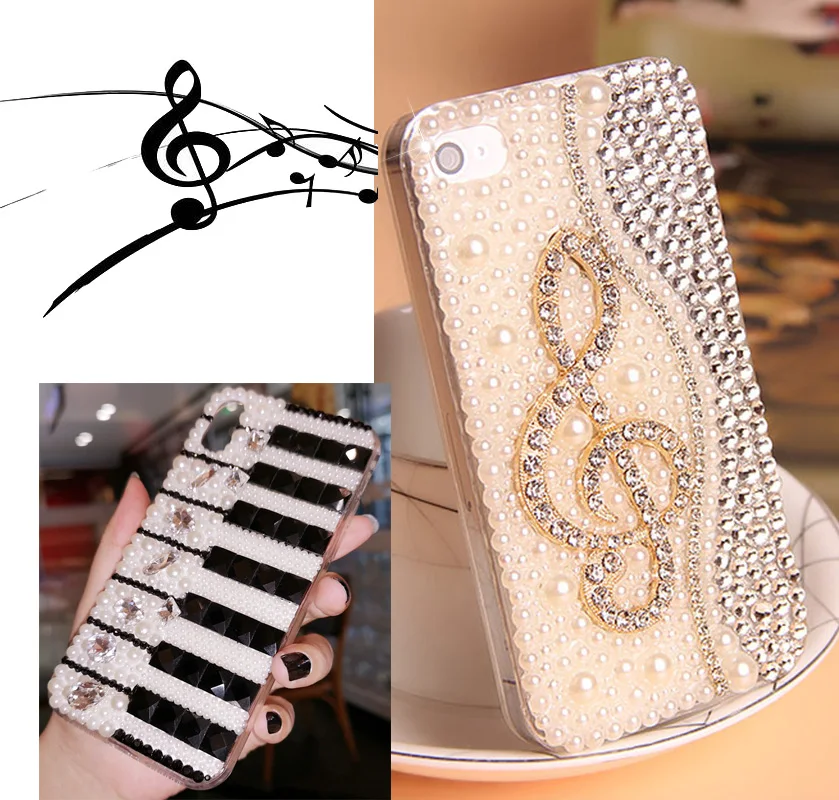 Роскошные 3D жемчужные музыкальные блестящие хрустальные Чехлы для Apple iPhone 14 13 11 12