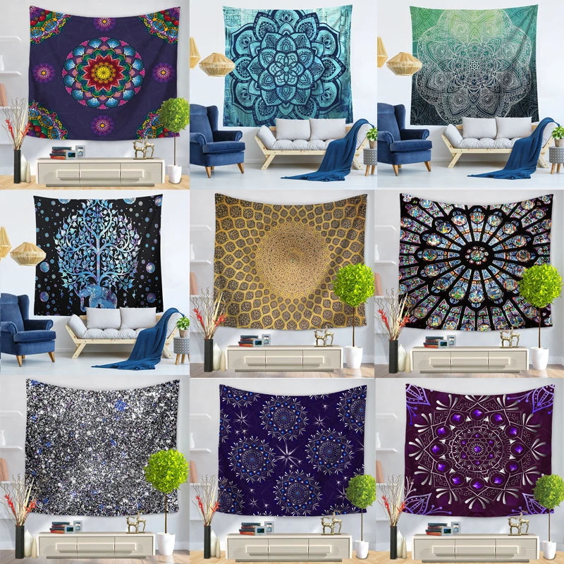 

Mandala Polyester Square Tapestry Wall Hanging Carpet Throw Yoga Mat for Home Bedroom Decoration