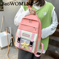 baowomen 4pcsset women backpacks canvas cute bear pattern backpack teenager girls contrast color letters print rucksack school