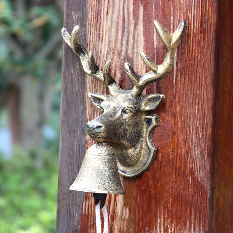 

Deer Head Door Bell Hand Bell, Wall Hanging Decoration, Decorative Cast Iron Hanging Door Bell Dinner Bell Wall Mount Door Bell