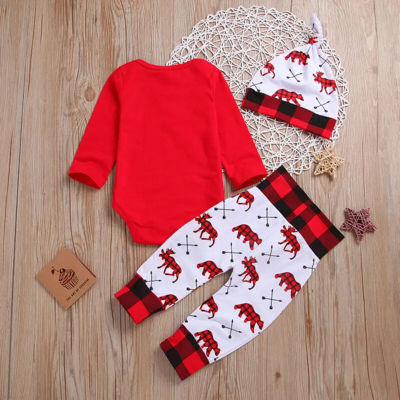 Lovely Kids Baby Girl Boy My First Christmas Letter Romper Pant Hat Outfits Xmas Set Autumn Clothing | Детская одежда и обувь