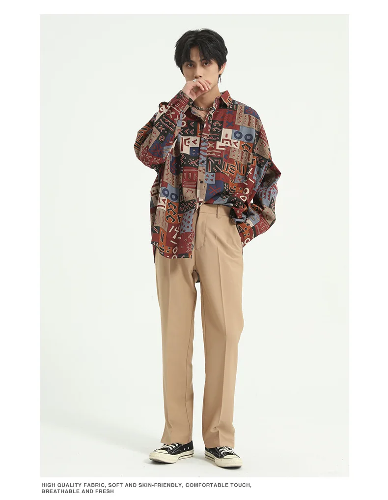 Мужская винтажная Повседневная рубашка с принтом и длинным рукавом Уличная