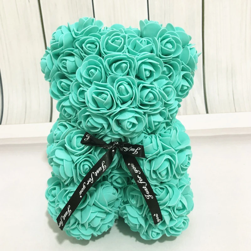 blue DIY 25 см ПЭ Пена розы медведь плюшевый медведь искусственный цветок розы подарки на год для подруги Женщины Матери Валентина подарок - Цвет: blue
