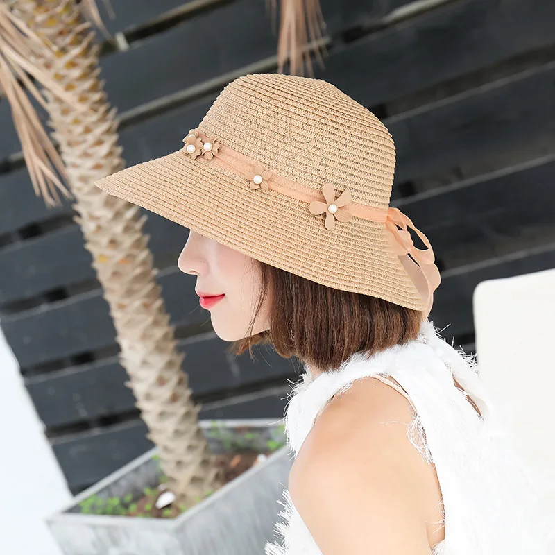 Женская пляжная соломенная шляпа BADAMANA Повседневная Панама с маленькими цветами