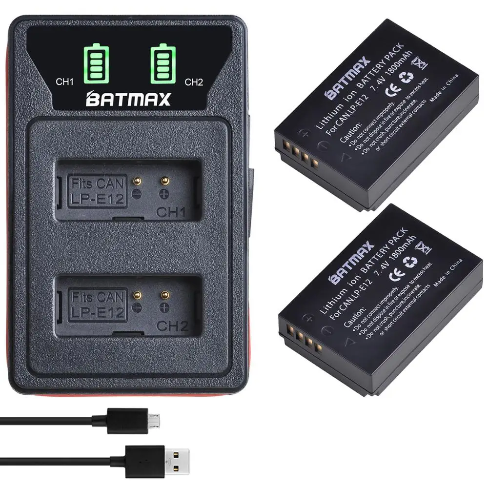 Аккумулятор Batmax LP-E12 LPE12 + двойное зарядное устройство со светодиодной подсветкой