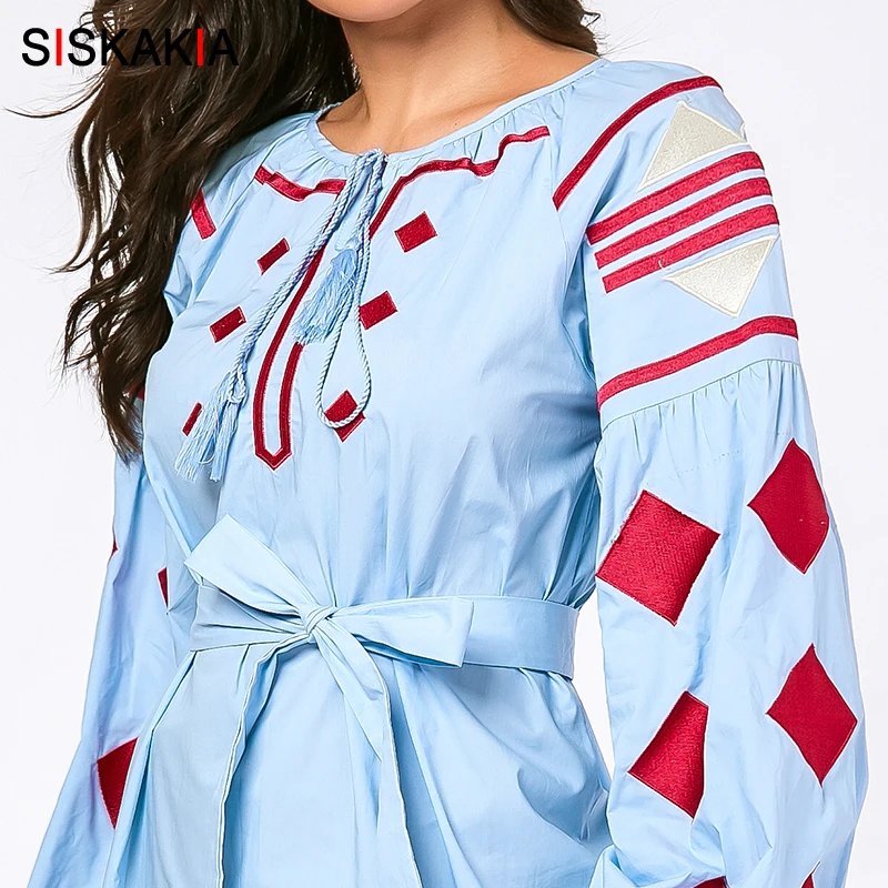 Женское длинное платье Siskakia с вышивкой в этническом стиле круглым вырезом и