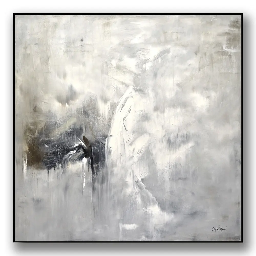 

Canvas Wall Art Original Large Abstract oil Painting Contemporary Art Modern Gray White Ready to Hang Hand Painted Sky Whitman
