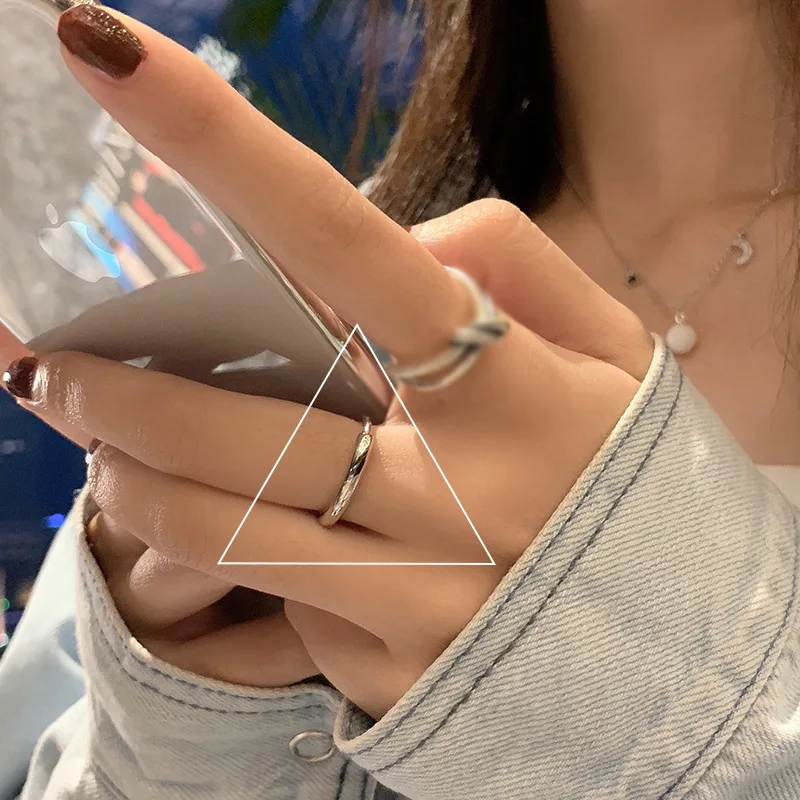 

1 PCS 2021 Fashion Simple Design Adjustable Opening Ring Vintage Silver Color Joint Rings for Women Female Wide Trendy Jewelry