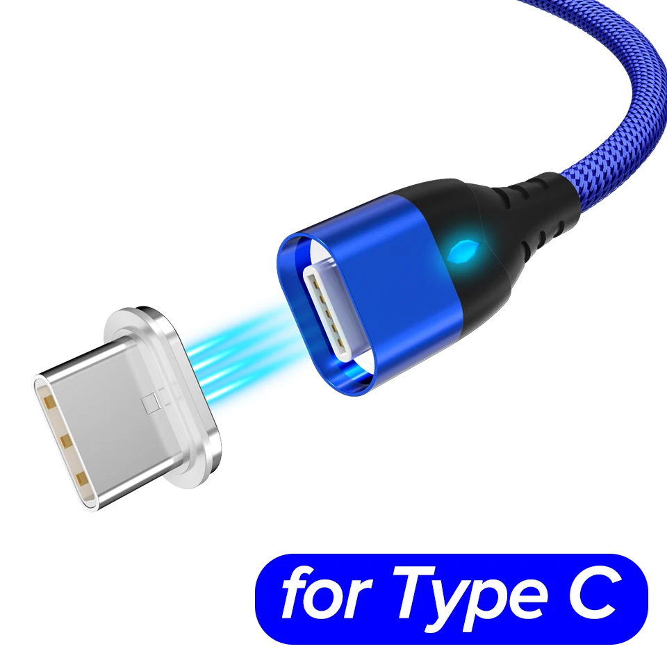 Type C Blue 1 м Магнитный микро кабель 3A Быстрая зарядка type C USB провод для Xiaomi Redmi K20 huawei Honor 20 10 9 Нейлоновый Шнур для передачи данных для мобильного телефона - Цвет: Type C Blue