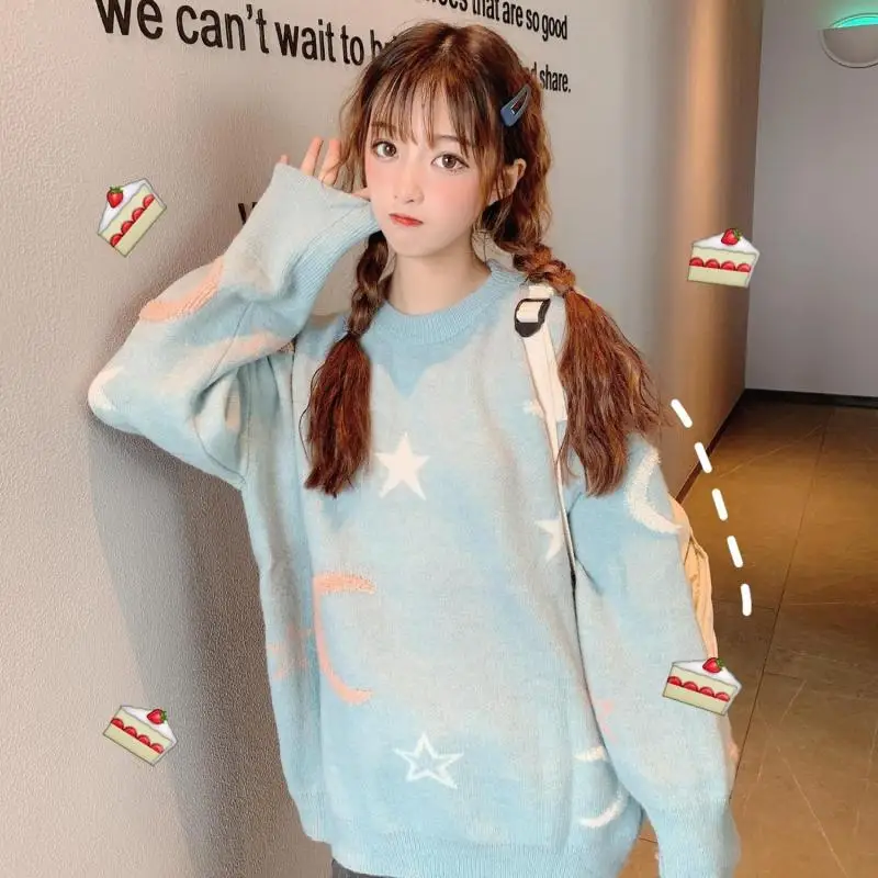 Женские свитера, японский винтажный свитер Kawaii Ulzzang, Свободный Повседневный свитер Ins с длинным рукавом, Женская Корейская одежда Harajuku для женщин