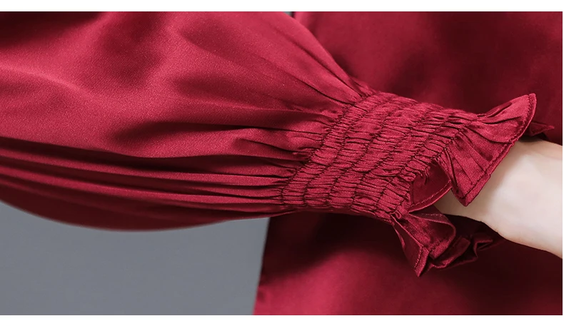 

NEW Women Tops Spring summer Autumn bowknot collar grace Female Long-Sleeve solid color Satin Blouses Office Lady shirts