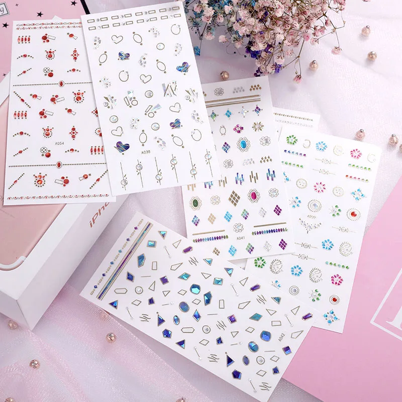 FlorVida стикеры 3D на ногти Nail Art со стразами драгоценные камни Сверкающий Кристалл Блестящий стикер на клейкой основе для дизайна ногтей маникюр