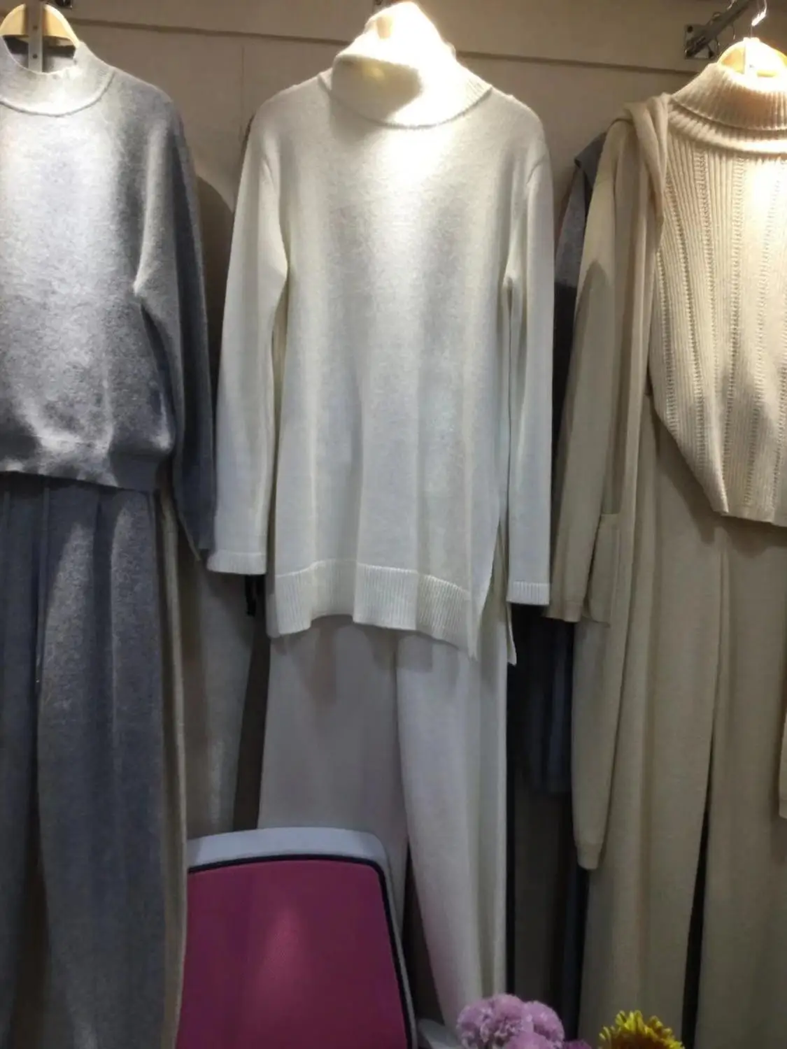 

New Cashmere 2 Piece Fashion Turtleneck Sweater And Wide Leg Pants 2020 Hot Sale Full Winter Lazy Wind Knit Woman Two-piece