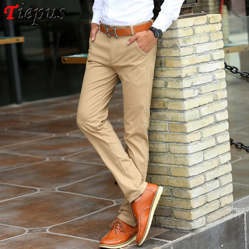 Классические эластичные повседневные брюки хаки мужское Деловое платье