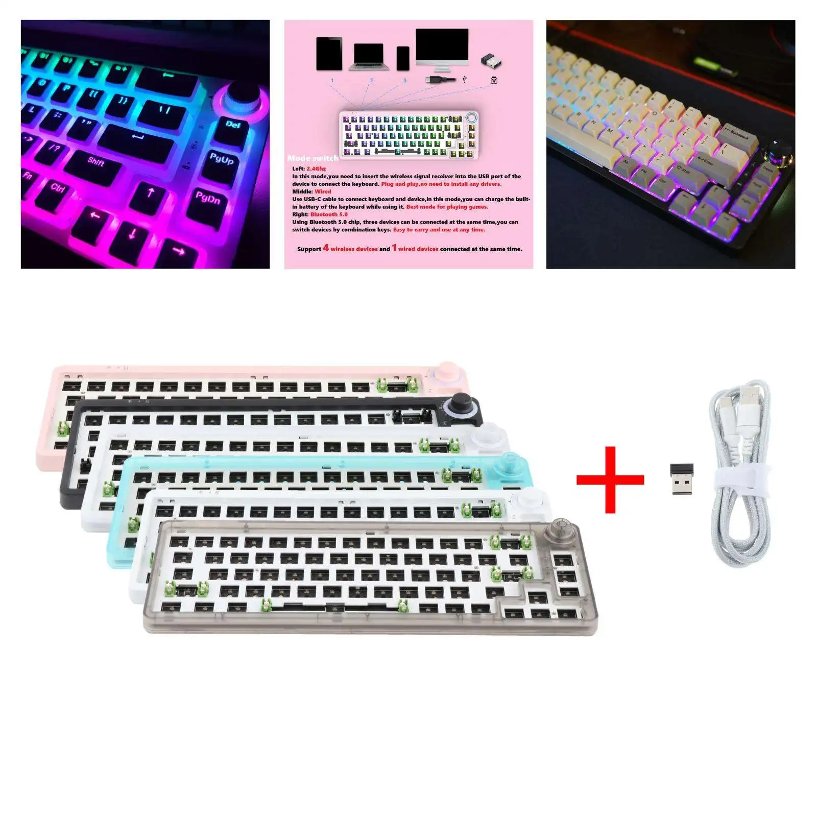 

Набор клавиатур TM680 с RGB-подсветильник кой, проводная/Беспроводная клавиатура с 67-клавишным 3Pin/5Pin, для механических клавиатур Cherry Kailh