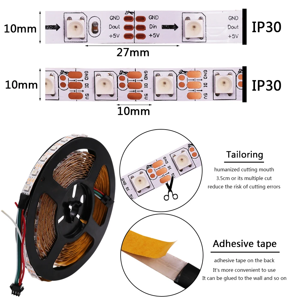 Светодиодная ленсветильник RGB 5050 WS2812B полноцветная Пиксельная лампа DC5V