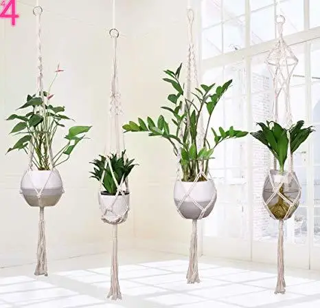 

4Pcs Macrame Plant Hanger Handmade Woven Cotton Plant Holder Wall Hanging Planter Basket for Indoor Outdoor Garden