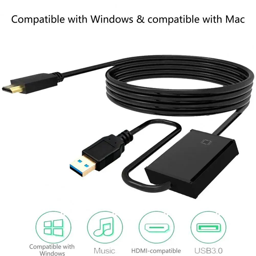 

Кабель-преобразователь с USB на HDMI-совместимый, 1,8 м, USB 3,0 на HDMI-совместимый аудио-и видеопреобразователь для Windows XP/7/8/8.1/Vista
