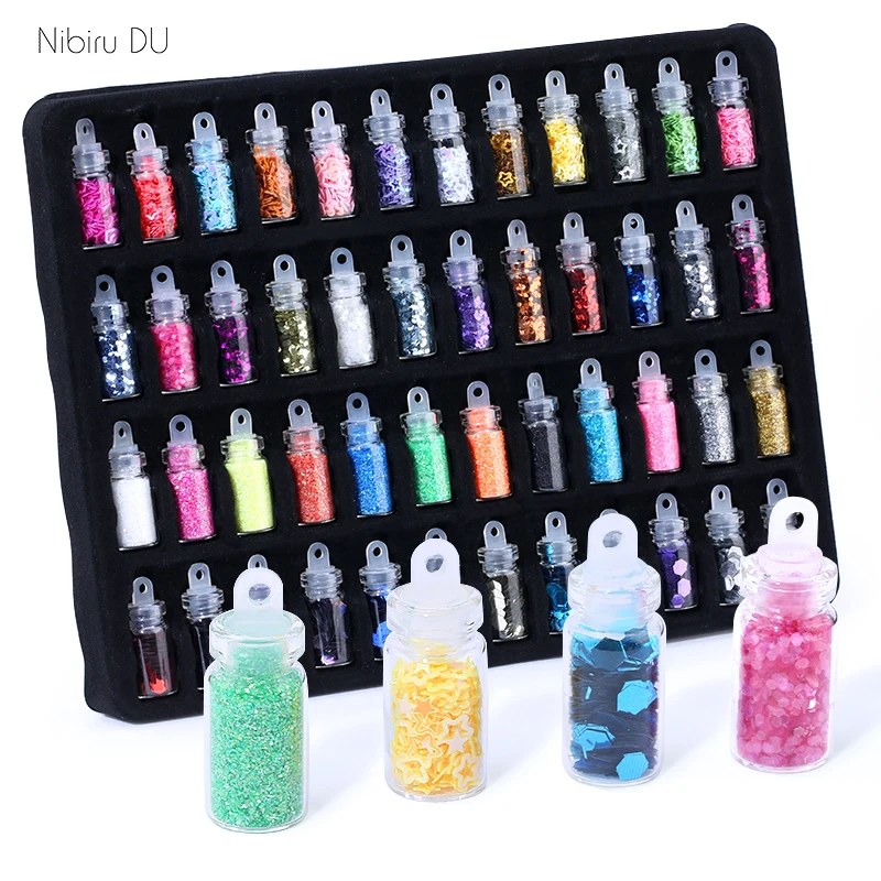 

48 Bottles/Set Nail Art Rhinestones Beads Sequins Glitter Powder Manicure Decoral Tips Polish Nail Stickers Mixed Design Case Se