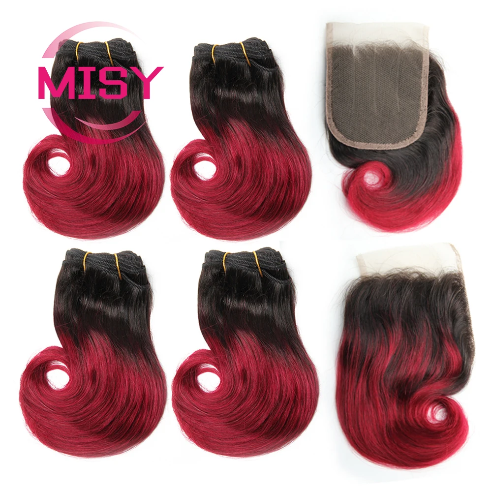 

Curly Hair Bundles With Lace Closure Ombre Colored Brazilian Human Hair 4 Bundles With 4*4 Closure Short Curly Bundles