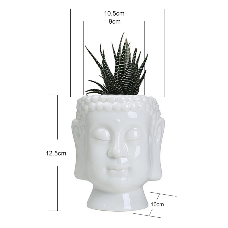 

ZL Ceramic Buddha Statue Flower Pot Desktop Cactus Succulent Flower Pot Home Office Decoration Vase White
