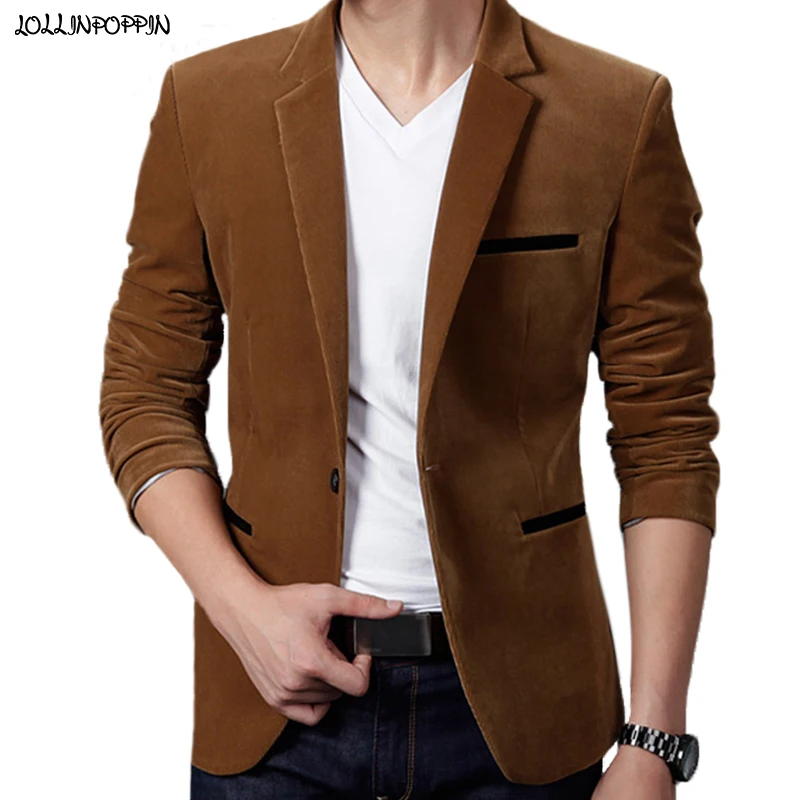 Мужской вельветовый пиджак с отложным воротником на одной пуговице|mens corduroy