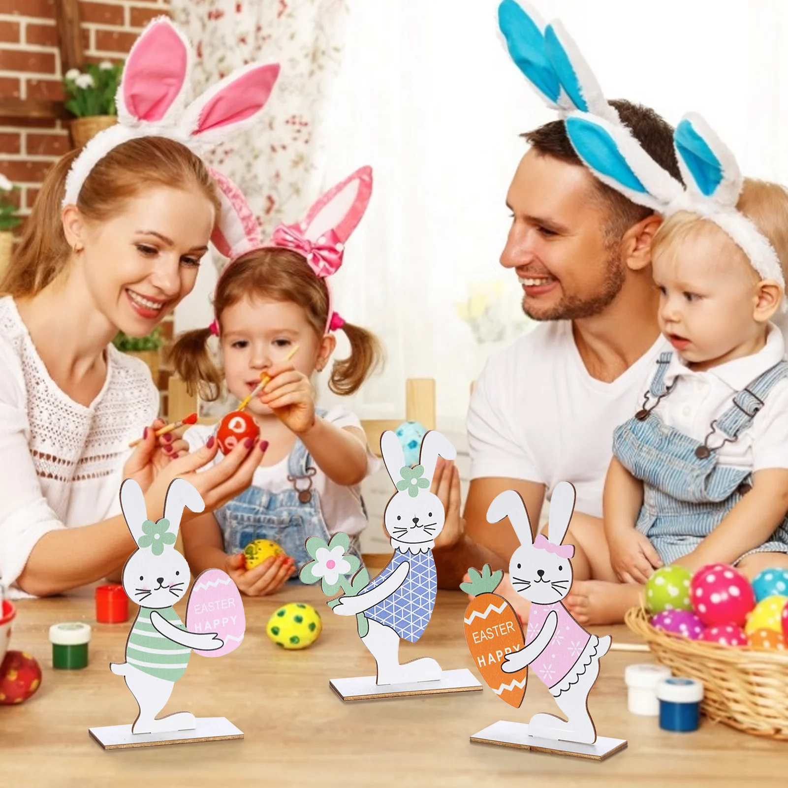 

Wooden Easter Rabbit Table Ornament Happy Easter Decoration For Home Bunny Easter Party Decor Pendants Easter Rabbit Decor Gift