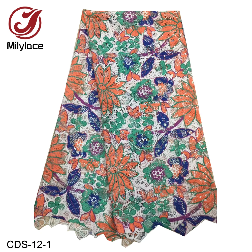 

African Lace Fabrics 5yard Guipure Lace Fabric High Quality Nigerian Milk Silk Print for Wedding Dress CDS-12