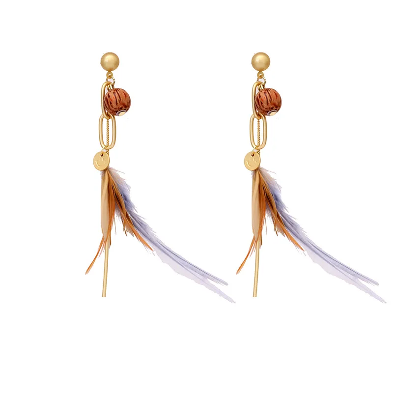 Длинные серьги с бахромой и золотыми перьями в стиле холодного ветра новые