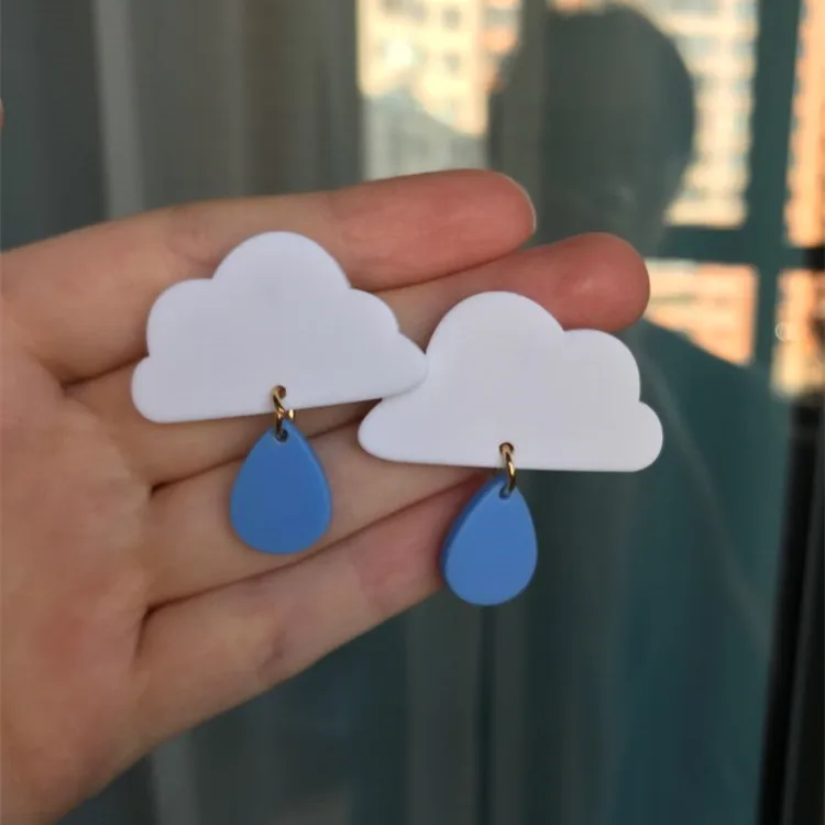 Женские акриловые серьги AOMU круглые Разноцветные с принтом облаков 2020 корейские