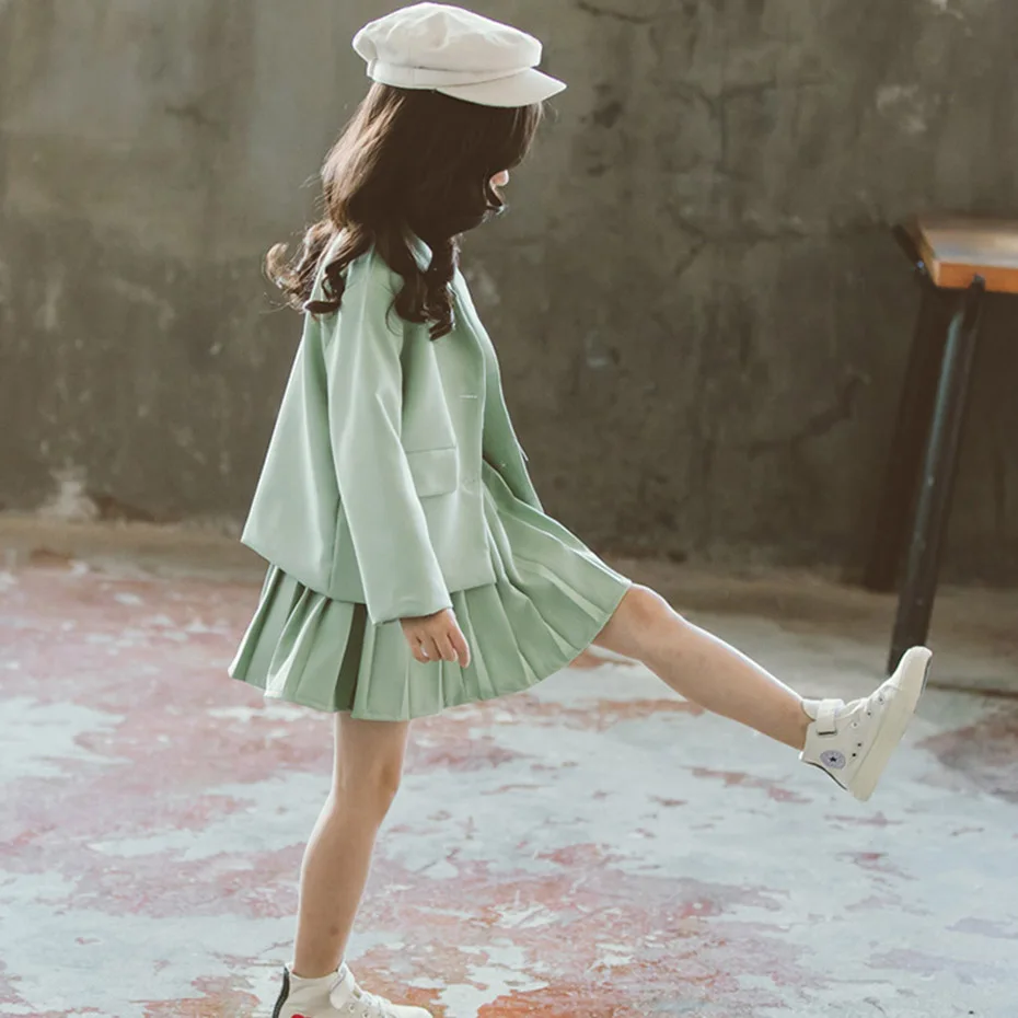 Одежда для девочек плиссированная юбка и куртка одежда однотонная верхняя
