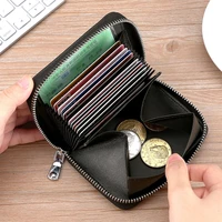 safe rfid protection anti scanning genuine cowhide card holder slots wallet smooth zipper men cash case lady bankcards bag purse
