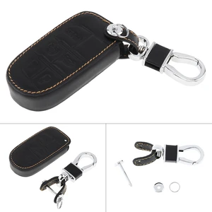 5 Buttons 3D Leather Car Key Cover Protector Holder with Hanging Buckle soft materialFit for Jeep Grand Cherokee 2014-2018